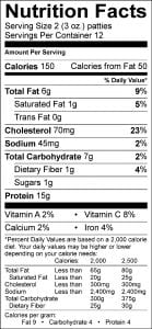 nutrition label for fish patties