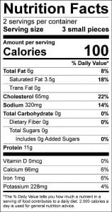 nutrition label for walleye cheeks