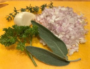 shallot, garlic, and herbs