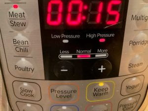 pressure cooker set to 15 minutes