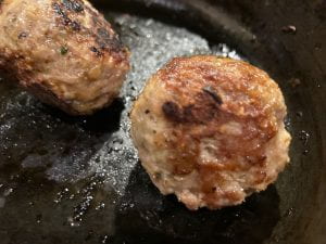 turkey meatball in fry pan