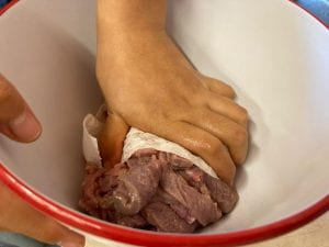 squeeze and dry meat with paper towel