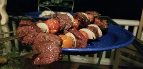 plated grilled shish kabobs
