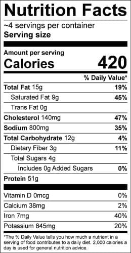nutrition facts label for Venison Steak and Mushroom Pie recipe