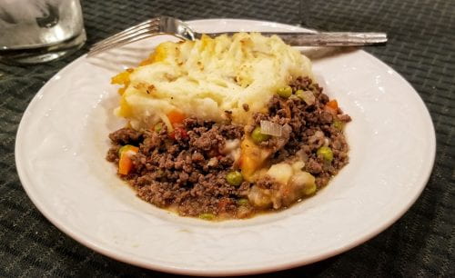 a serving of hunters' pie on a plate